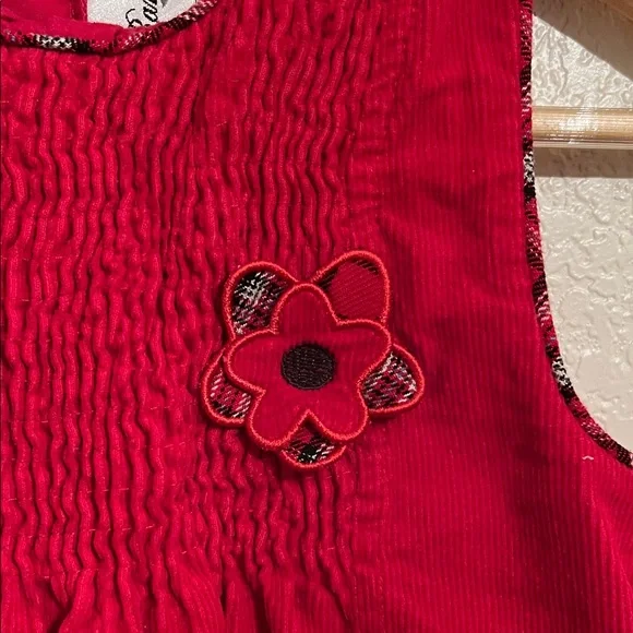 Rare Editions Vintage Girl’s Red Ruffle Hem Corduroy Red and Plaid Dress - Picture 2 of 6